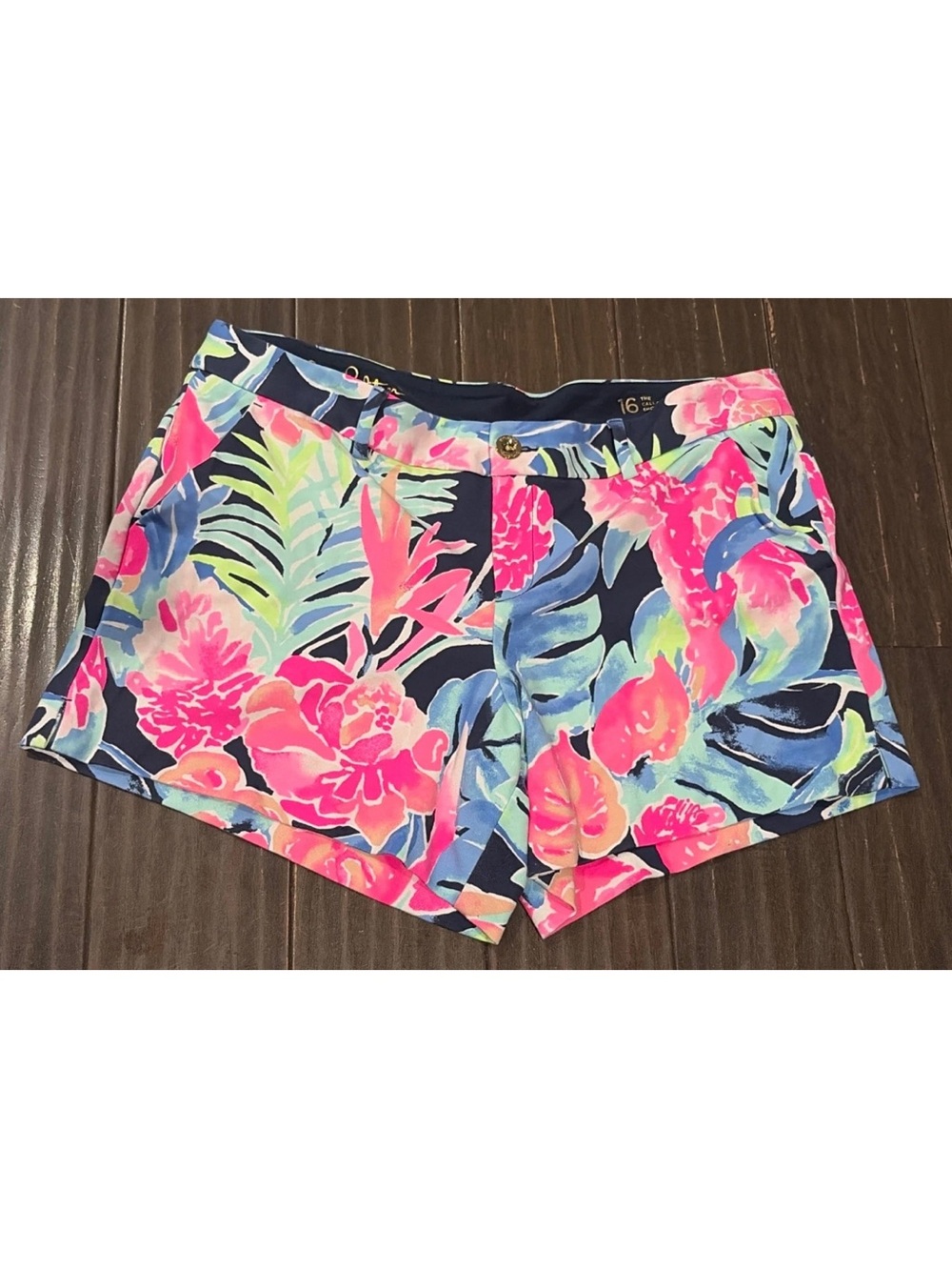 Lilly Pulitzer Callahan Stretch Shorts 16 Navy Pink Neon Tropicplada Summer